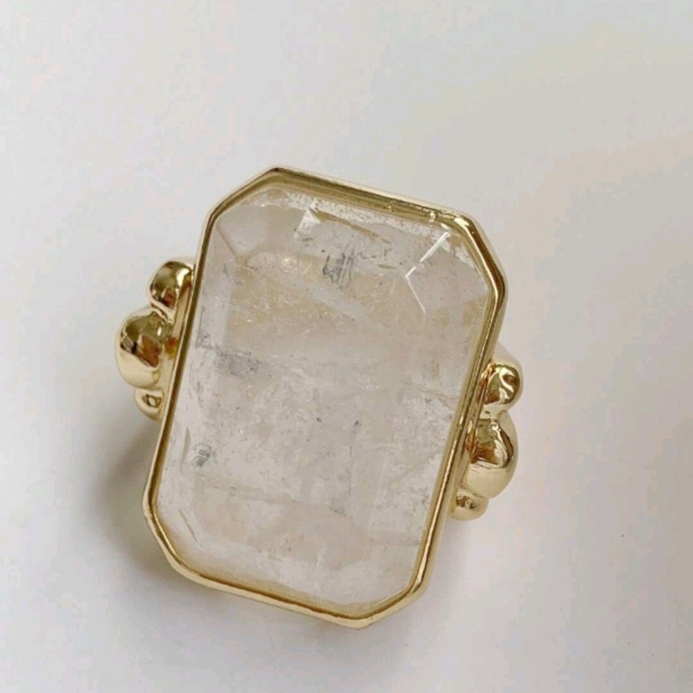 Gold And Clear Stone Statement Ring - image 2